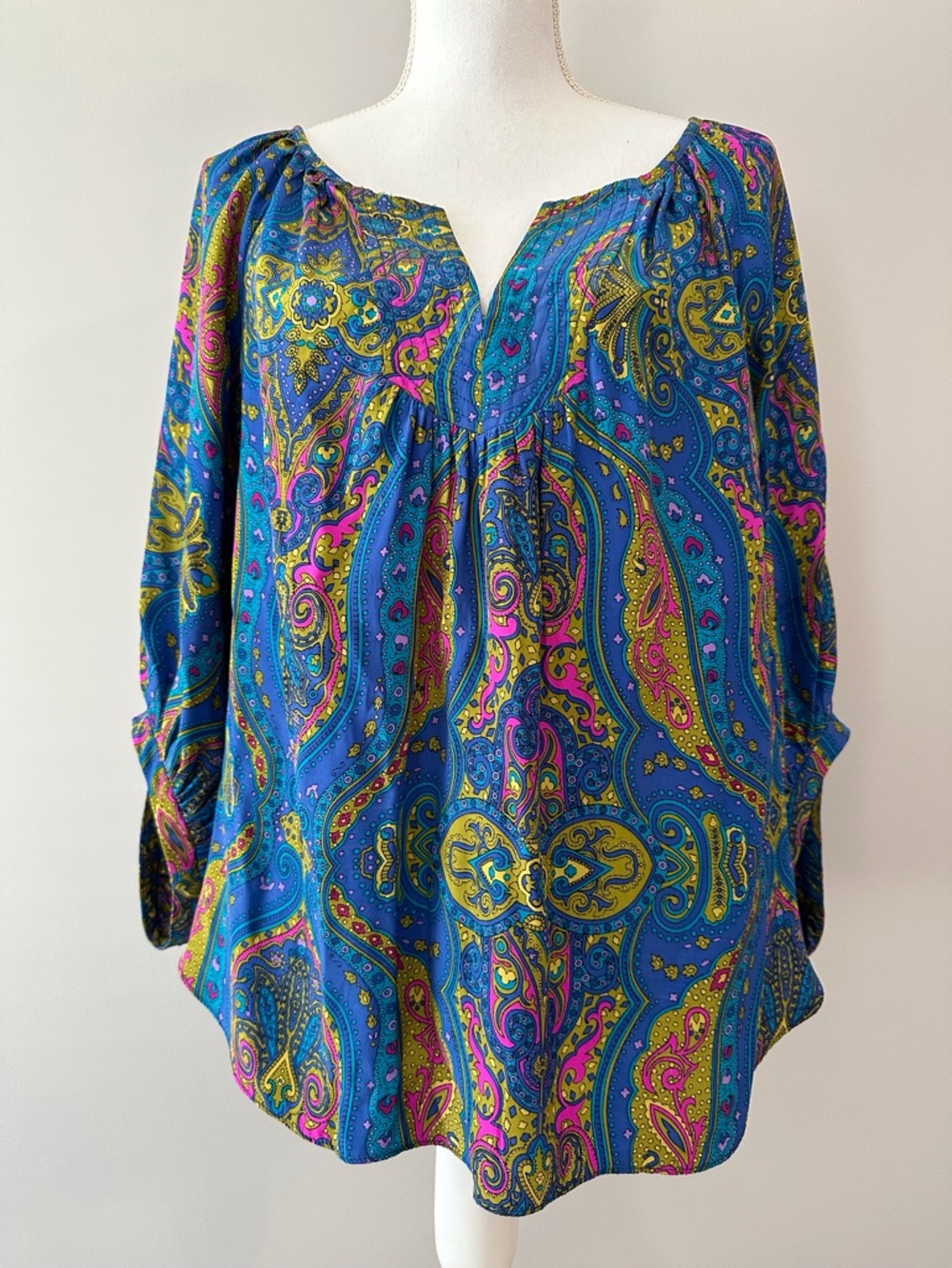 Alice & Trixie Bohemian Paisley Peasant Blouse - Blue Multi-Colored